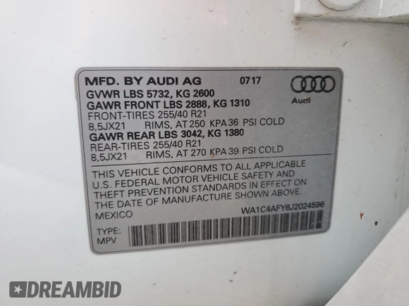 2018 Audi SQ5 Prestige с VIN WA1C4AFY6J2024596, выставлен на аукционе Copart как лот 75256704 с пробегом 86 455 миль миль и Списание • Salvage title. История ставок и продаж доступна на DreamBid. Изображение 16.