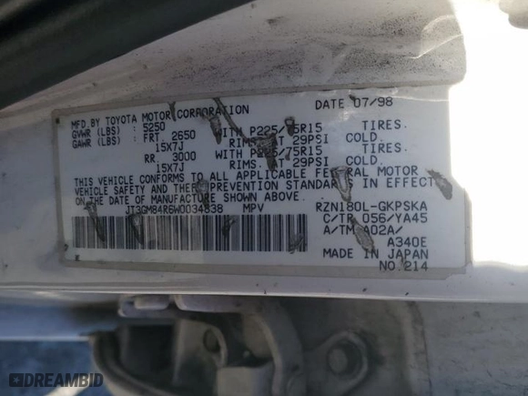 1998 Toyota 4Runner with VIN JT3GM84R6W0034838, listed as a Copart auction lot 89057405 with 307,999 mi miles and Salvage Title. Bid and sale history available at carsss.com. Image 15.