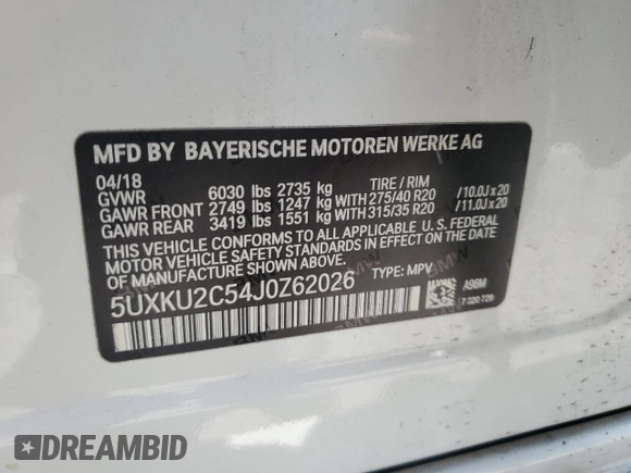 2018 BMW X6 xDrive35i z VIN 5UXKU2C54J0Z62026, wystawiony jako Copart lot #54604165 z przebiegiem 78 581 mil mil oraz Szkoda całkowita • Salvage title. Historia ofert i sprzedaży dostępna na DreamBid. Obrazek 13.