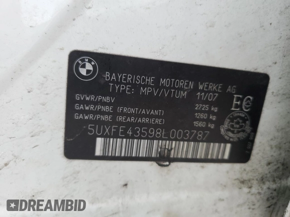 2008 BMW X5 3.0si with VIN 5UXFE43598L003787, listed as a Copart auction lot 49266355 with 164,105 mi miles and Salvage Title. Bid and sale history available at carsss.com. Image 12.