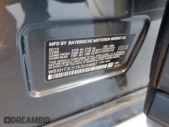 2019 BMW X1 xDrive28i with VIN WBXHT3C51K3H34687, listed as a Copart auction lot 50135845 with 59,549 mi miles and Salvage Title. Bid and sale history available at carsss.com. Image 15.