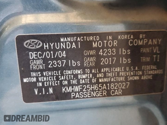 2005 Hyundai Sonata GL with VIN KMHWF25H65A182027, listed as a Copart auction lot 74610884 with 125,978 mi miles and Salvage Title. Bid and sale history available at carsss.com. Image 12.