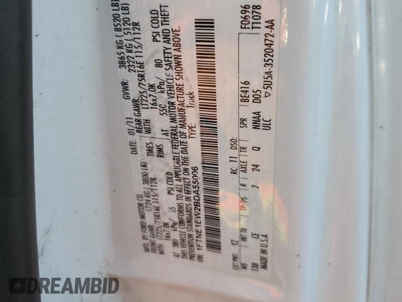 2011 Ford Econoline Cargo Commercial with VIN 1FTNE1EW2BDA55006, listed as a Copart auction lot 42736075 with 239,891 mi miles and Clean Title. Bid and sale history available at DreamBid. Image 12.