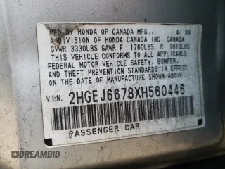 1999 Honda Civic LX with VIN 2HGEJ6678XH560446, listed as a Copart auction lot 56669794 with 197,100 mi miles and Non Repairable. Bid and sale history available at carsss.com. Image 12.