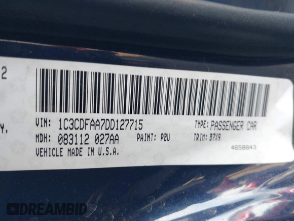 2013 Dodge Dart SE with VIN 1C3CDFAA7DD127715, listed as a IAAI auction lot 41579206 with 142,810 mi miles and . Bid and sale history available at carsss.com. Image 9.