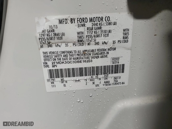 2013 Ford Edge SE with VIN 2FMDK3GC3DBE16203, listed as a Copart auction lot 86905604 with 152,958 mi miles and Clean Title. Bid and sale history available at carsss.com. Image 15.