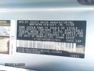 2009 Toyota Camry with VIN 4T4BE46K99R121644, listed as a IAAI auction lot 42095734 with 152,107 mi miles and . Bid and sale history available at DreamBid. Image 9.