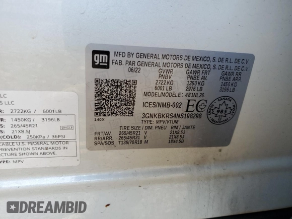 2022 Chevrolet Blazer RS with VIN 3GNKBKRS4NS198298, listed as a Copart auction lot 47863555 with 38,442 mi miles and Salvage title. Bid and sale history available at DreamBid. Image 15.