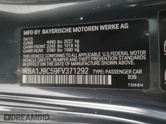 2015 BMW 2 Series M235i xDrive with VIN WBA1J9C59FV371292, listed as a Copart auction lot 85387204 with 0 mi miles and Clean Title. Bid and sale history available at carsss.com. Image 12.
