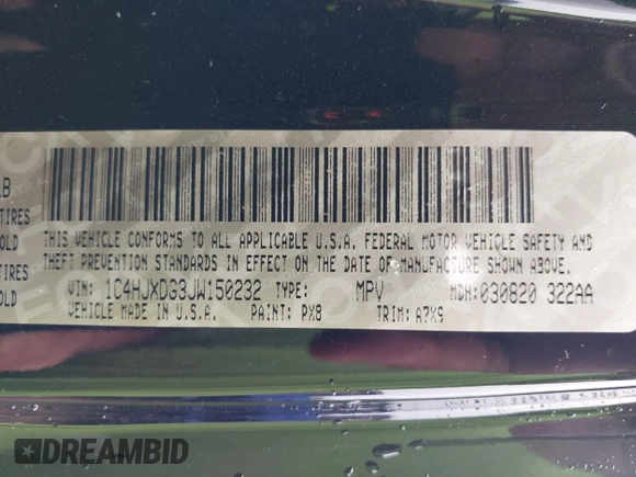 2018 Jeep Wrangler Unlimited Sport S with VIN 1C4HJXDG3JW150232, listed as a IAAI auction lot 42379385 with 60,679 mi miles and . Bid and sale history available at DreamBid. Image 9.