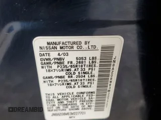 2003 Nissan Murano SL with VIN JN8AZ08W63W227721, listed as a Copart auction lot 83551974 with 108,347 mi miles and Salvage Title. Bid and sale history available at carsss.com. Image 15.