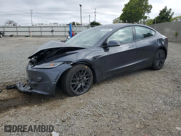 2025 Tesla Model 3 Long Range with VIN 5YJ3E1EA5SF918823, listed as a Copart auction lot 55966905 with 3,754 mi miles and Salvage title. Bid and sale history available at DreamBid. Image 1.