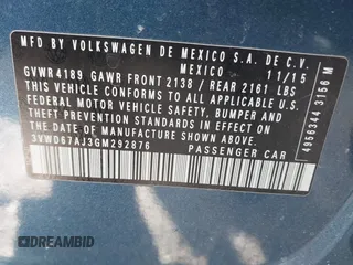 2016 Volkswagen Jetta Sedan 1.4T SE with VIN 3VWD67AJ3GM292876, listed as a IAAI auction lot 41674742 with 84,659 mi miles. Bid and sale history available at carsss.com. Image 9.