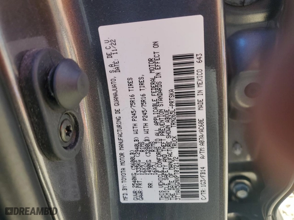 2023 Toyota Tacoma 2WD SR with VIN 3TYAX5GNXPT072172, listed as a Copart auction lot 46529255 with 32,069 mi miles and Salvage Title. Bid and sale history available at carsss.com. Image 12.
