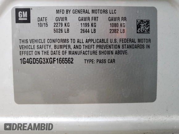 2016 Buick LaCrosse Premium I with VIN 1G4GD5G3XGF166562, listed as a Copart auction lot 82061974 with 85,529 mi miles and Salvage title. Bid and sale history available at DreamBid. Image 12.