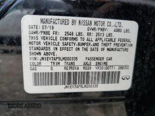 2020 Infiniti Q50 Luxe with VIN JN1EV7AP5LM200335, listed as a Copart auction lot 53086135 with 105,328 mi miles and Clean Title. Bid and sale history available at DreamBid. Image 12.