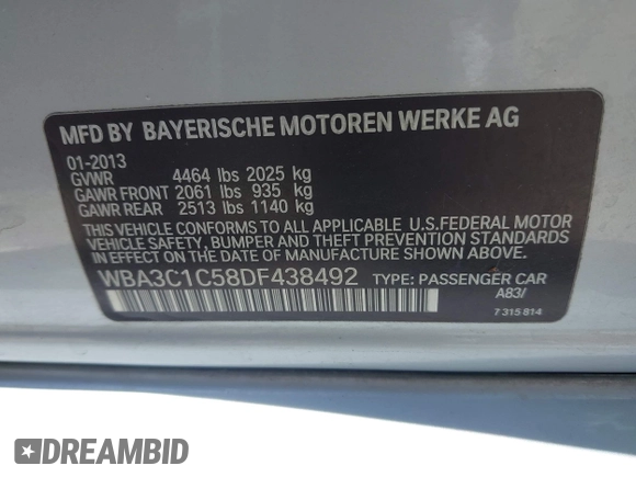 2013 BMW 3 Series 328i z VIN WBA3C1C58DF438492, wystawiony jako IAAI lot #42227575 z przebiegiem 110 497 mil mil oraz . Historia ofert i sprzedaży dostępna na DreamBid. Obrazek 9.