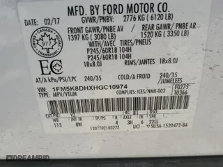 2017 Ford Explorer XLT with VIN 1FM5K8DHXHGC10974, listed as a Copart auction lot 41682735 with 99,175 mi miles and Salvage Title. Bid and sale history available at carsss.com. Image 15.