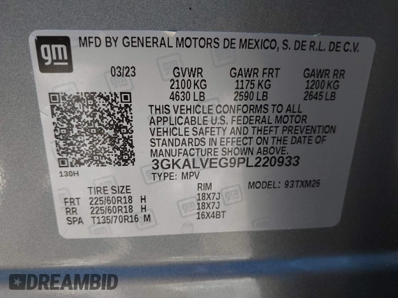 2023 GMC Terrain SLT with VIN 3GKALVEG9PL220933, listed as a IAAI auction lot 40994067 with 38,988 mi miles and . Bid and sale history available at carsss.com. Image 9.