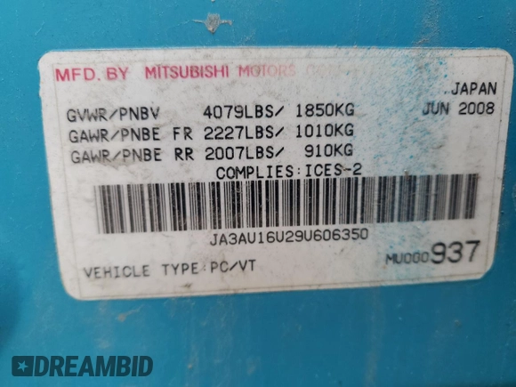 2009 Mitsubishi Lancer DE with VIN JA3AU16U29U606350, listed as a Copart auction lot 52606235 with 0 mi miles and Clean Title. Bid and sale history available at carsss.com. Image 12.