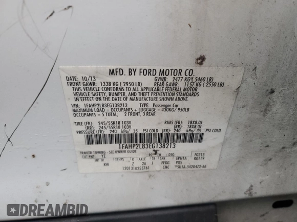 2014 Ford Police Interceptor with VIN 1FAHP2L83EG138213, listed as a Copart auction lot 83946044 with 130,742 mi miles and Salvage title. Bid and sale history available at DreamBid. Image 12.