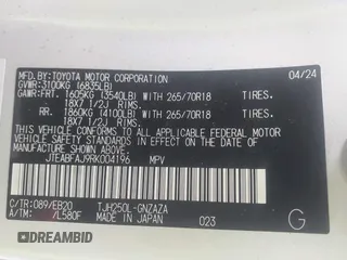 2024 Toyota Land Cruiser z VIN JTEABFAJ9RK004196, wystawiony jako IAAI lot #40875883 z przebiegiem 7 025 mil mil oraz . Historia ofert i sprzedaży dostępna na DreamBid. Obrazek 9.