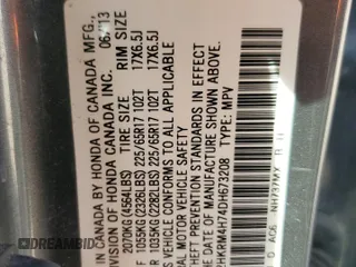2013 Honda CR-V EX-L with VIN 2HKRM4H74DH673208, listed as a Copart auction lot 48687945 with 208,018 mi miles and Salvage Title. Bid and sale history available at carsss.com. Image 14.