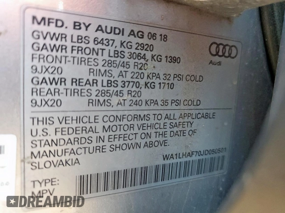 2018 Audi Q7 Premium Plus with VIN WA1LHAF70JD050501, listed as a Copart auction lot 66149525 with 142,857 mi miles and Clean title. Bid and sale history available at DreamBid. Image 13.