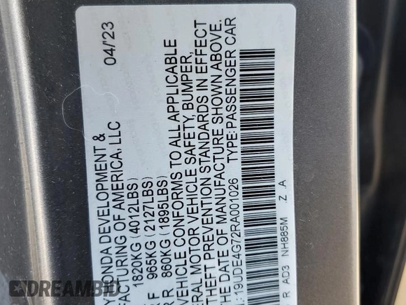 2024 Acura Integra Technology with VIN 19UDE4G72RA001026, listed as a Copart auction lot 88867455 with 14,540 mi miles and Salvage title. Bid and sale history available at DreamBid. Image 12.