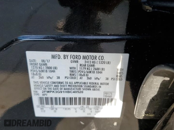 2017 Ford Edge SE z VIN 2FMPK3G91HBC40520, wystawiony jako Copart lot #52096525 z przebiegiem 88 592 mil mil oraz Szkoda całkowita • Salvage title. Historia ofert i sprzedaży dostępna na DreamBid. Obrazek 14.
