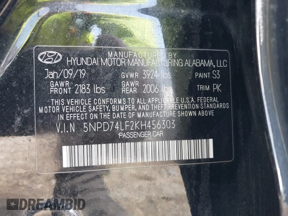 2019 Hyundai Elantra SE with VIN 5NPD74LF2KH456303, listed as a IAAI auction lot 41883769 with 67,234 mi miles and . Bid and sale history available at DreamBid. Image 9.
