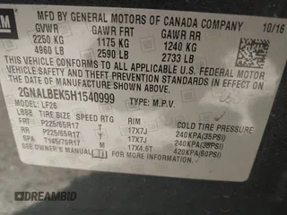 2017 Chevrolet Equinox LS z VIN 2GNALBEK5H1540999, wystawiony jako IAAI lot #41771873 z przebiegiem 101 494 mil mil oraz . Historia ofert i sprzedaży dostępna na DreamBid. Obrazek 9.