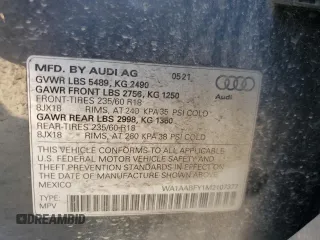 2021 Audi Q5 with VIN WA1AABFY1M2107377, listed as a Copart auction lot 44348435 with 86,408 mi miles and Salvage title. Bid and sale history available at DreamBid. Image 13.