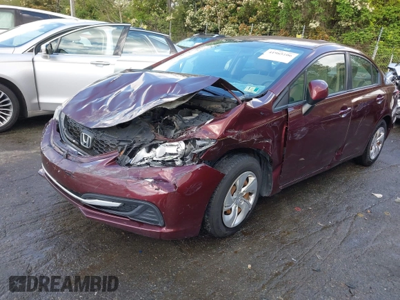 2013 Honda Civic LX with VIN 19XFB2F58DE224648, listed as a IAAI auction lot 41985106 with Not Provided miles and . Bid and sale history available at DreamBid. Image 2.