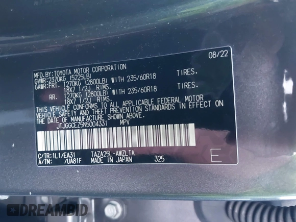 2022 Lexus NX 350 Premium with VIN JTJGGCEZ5N5004331, listed as a IAAI auction lot 41953097 with 44,337 mi miles and . Bid and sale history available at DreamBid. Image 9.