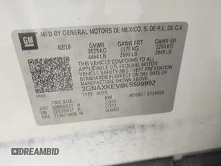 2019 Chevrolet Equinox LT z VIN 3GNAXKEV8KS599992, wystawiony jako IAAI lot #42159136 z przebiegiem 85 522 mil mil oraz . Historia ofert i sprzedaży dostępna na DreamBid. Obrazek 9.
