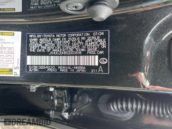 2025 Lexus UX 300h with VIN JTHUCJDH8S2003698, listed as a Copart auction lot 56182345 with 1,111 mi miles and Salvage title. Bid and sale history available at DreamBid. Image 10.