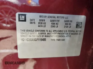 2016 Chevrolet Malibu Limited LT with VIN 1G11C5SA9GF119485, listed as a Copart auction lot 61378054 with 52,814 mi miles and Salvage Title. Bid and sale history available at carsss.com. Image 12.
