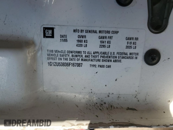 2006 Chevrolet Malibu LTZ with VIN 1G1ZU53836F167087, listed as a Copart auction lot 41618655 with 162,417 mi miles and Salvage Title. Bid and sale history available at DreamBid. Image 12.