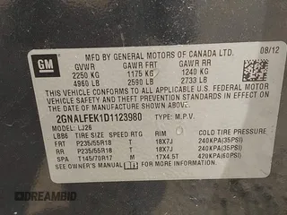 2013 Chevrolet Equinox LTZ with VIN 2GNALFEK1D1123980, listed as a IAAI auction lot 42110538 with 169,820 mi miles. Bid and sale history available at carsss.com. Image 9.