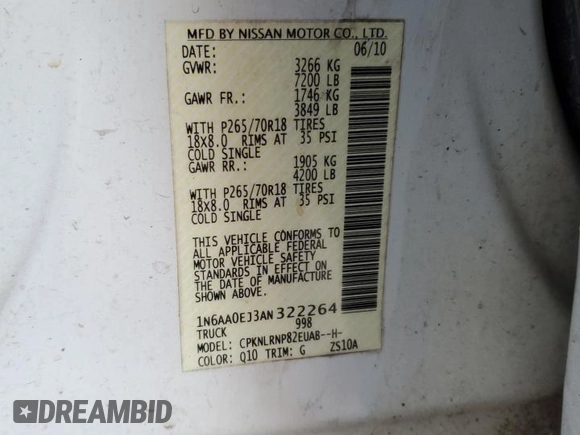 2010 Nissan Titan XE with VIN 1N6AA0EJ3AN322264, listed as a Copart auction lot 89087775 with 312,744 mi miles and Salvage Title. Bid and sale history available at carsss.com. Image 14.