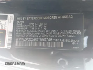 2013 MINI Convertible S with VIN WMWZP3C59DT550746, listed as a IAAI auction lot 39538986 with 59,934 mi miles and . Bid and sale history available at DreamBid. Image 9.