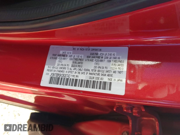 2019 Mazda CX-5 Sport with VIN JM3KFBBM2K0508743, listed as a IAAI auction lot 41288659 with 77,710 mi miles and . Bid and sale history available at DreamBid. Image 9.