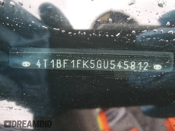 2016 Toyota Camry XLE with VIN 4T1BF1FK5GU545812, listed as a Copart auction lot 53659415 with 90,964 mi miles and Salvage Title. Bid and sale history available at DreamBid. Image 12.