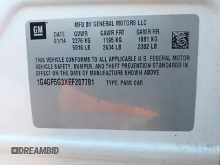 2014 Buick LaCrosse Premium II with VIN 1G4GF5G3XEF207781, listed as a IAAI auction lot 41661003 with 98,126 mi miles and . Bid and sale history available at DreamBid. Image 9.