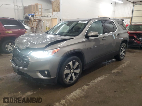 2018 Chevrolet Traverse LT z VIN 1GNEVHKW9JJ124245, wystawiony jako Copart lot #57029805 z przebiegiem 157 694 mil mil oraz Szkoda całkowita • Salvage title. Historia ofert i sprzedaży dostępna na DreamBid. Obrazek 1.