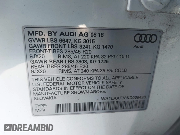 2019 Audi Q7 Premium Plus z VIN WA1LAAF78KD006428, wystawiony jako IAAI lot #41432030 z przebiegiem 63 380 mil mil oraz . Historia ofert i sprzedaży dostępna na DreamBid. Obrazek 9.