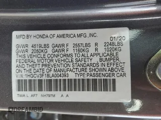 2020 Honda Accord with VIN 1HGCV3F18LA004393, listed as a Copart auction lot 79230464 with 105,145 mi miles and Salvage Title. Bid and sale history available at DreamBid. Image 14.