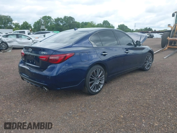2024 Infiniti Q50 Red Sport 400 with VIN JN1FV7DR3RM680708, listed as a IAAI auction lot 42105449 with 2,681 mi miles and . Bid and sale history available at DreamBid. Image 4.