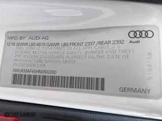 2017 Audi A4 Season of Audi ultra Premium with VIN WAUKMAF46HN056260, listed as a IAAI auction lot 41619499 with 149,635 mi miles. Bid and sale history available at carsss.com. Image 9.